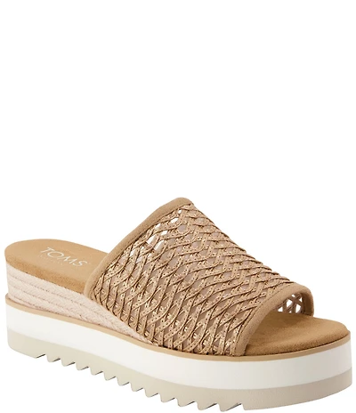 TOMS Diana Basketweave Platform Espadrille Wedge Slide Sandals
