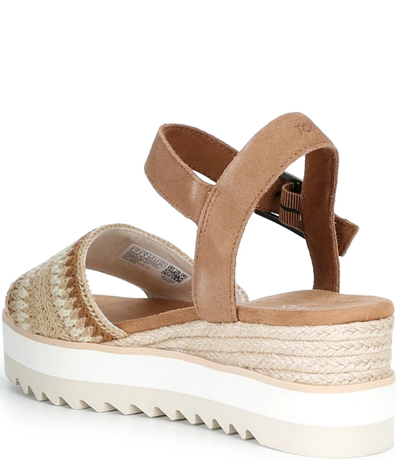 TOMS Diana Crochet and Suede Espadrille Platform Wedge Sandals