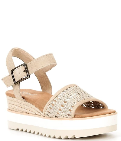 TOMS Diana Leather Basket Weave Platform Wedge Espadrille Sandals
