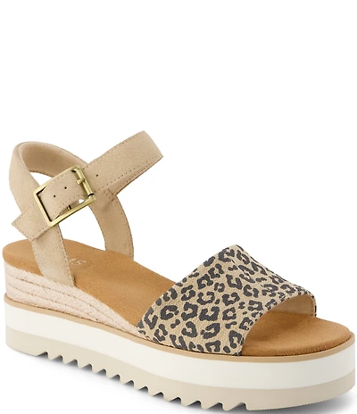 TOMS Diana Leopard Print Espadrille Wedge Platform Sandals