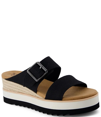 TOMS Diana Mule Buckle Fabric Platform Wedge Slide Sandals