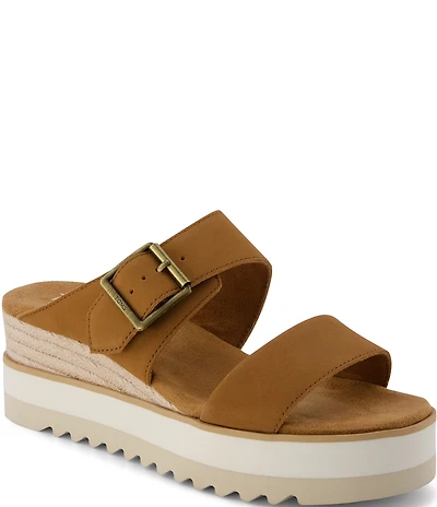 TOMS Diana Mule Buckle Leather Platform Espadrille Wedge Slide Sandals