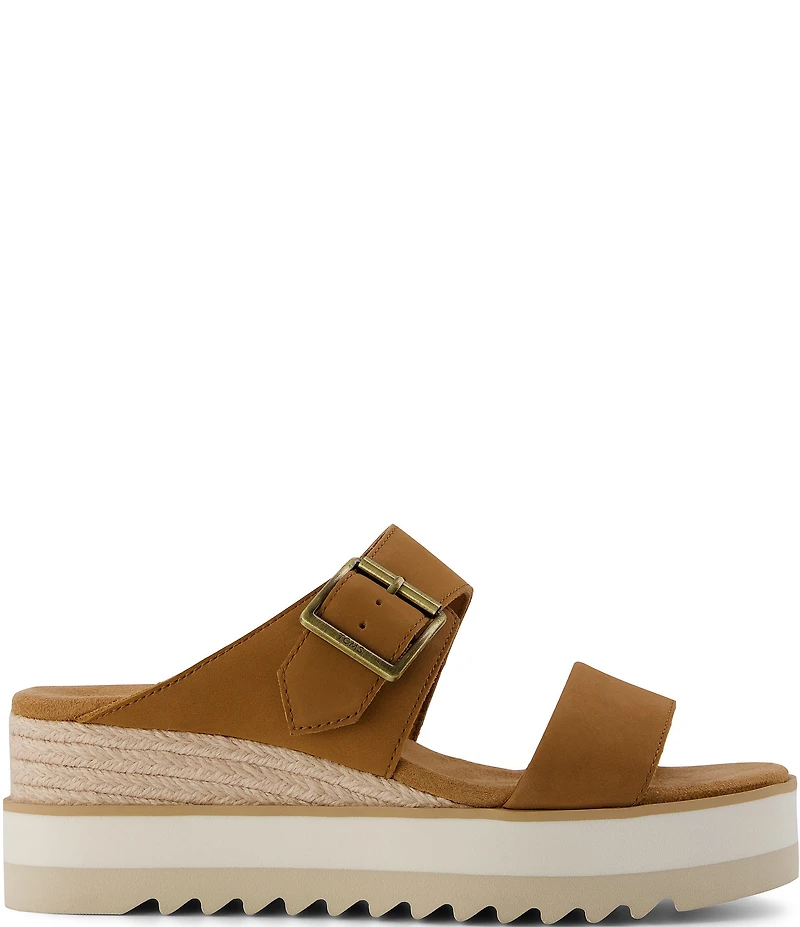 TOMS Diana Mule Buckle Leather Platform Espadrille Wedge Slide Sandals
