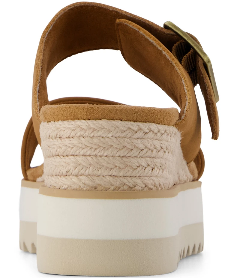 TOMS Diana Mule Buckle Leather Platform Espadrille Wedge Slide Sandals