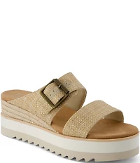 TOMS Diana Mule Buckle Raffia Platform Espadrille Wedge Slide Sandals