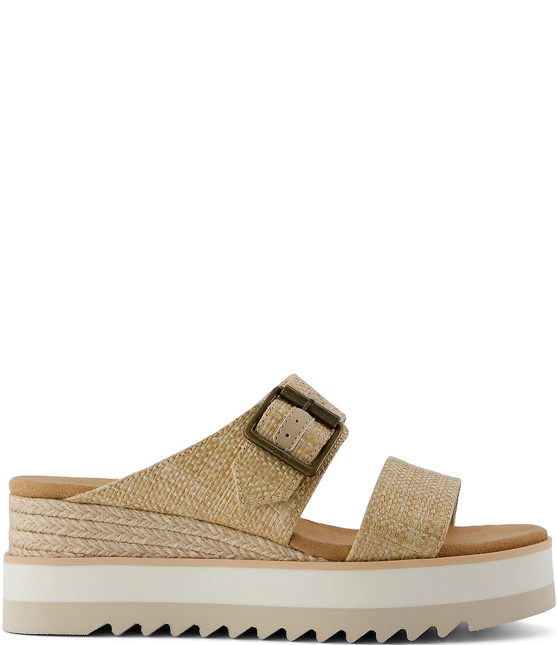 TOMS Diana Mule Buckle Raffia Platform Espadrille Wedge Slide Sandals