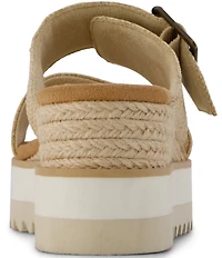 TOMS Diana Mule Buckle Raffia Platform Espadrille Wedge Slide Sandals