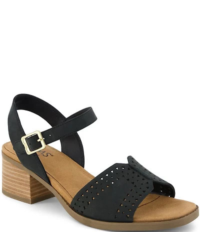 TOMS Eloise Perforated Nubuck Suede Block Heel Sandals
