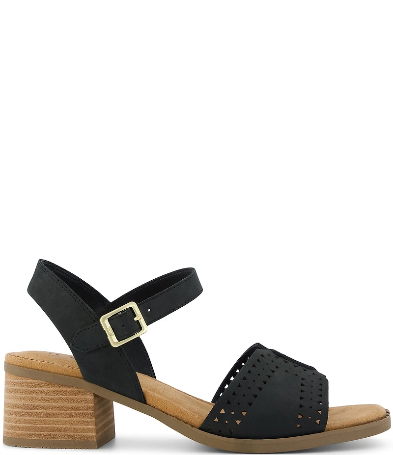 TOMS Eloise Perforated Nubuck Suede Block Heel Sandals