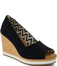 TOMS Essential Canvas Peep Toe Wedge Pumps
