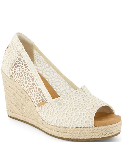 TOMS Essential Crochet Peep Toe Espadrille Wedge Pumps