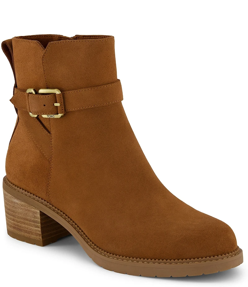 TOMS Hailey Suede Buckle Hardware Block Heel Booties