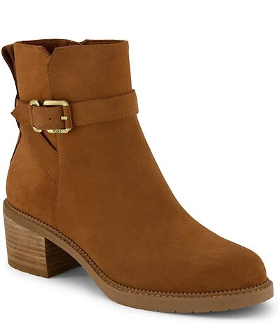TOMS Hailey Suede Buckle Hardware Block Heel Booties
