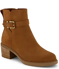 TOMS Hailey Suede Buckle Hardware Block Heel Booties