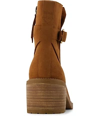 TOMS Hailey Suede Buckle Hardware Block Heel Booties