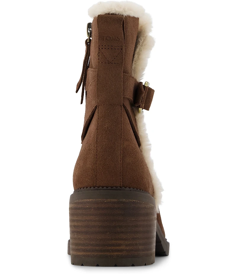 TOMS Hailey Suede Faux Fur Trim Buckle Detail Booties