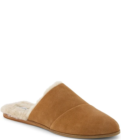 TOMS Jade Suede Faux Fur Lined Mini Wedge Mule Slippers