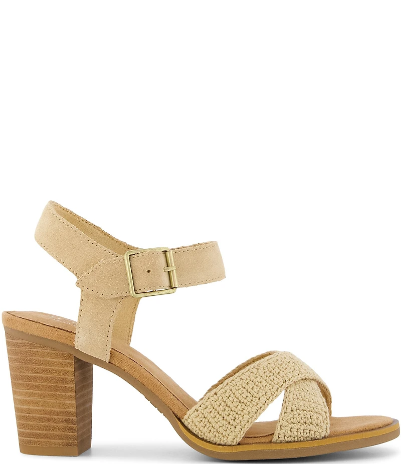 TOMS Majorca Ankle Strap Crochet Block Heel Sandals