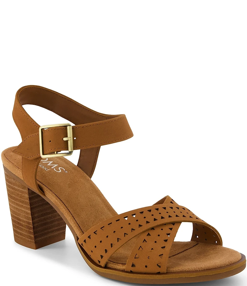 TOMS Majorca Perforated Nubuck Suede Block Heel Ankle Wrap Sandals