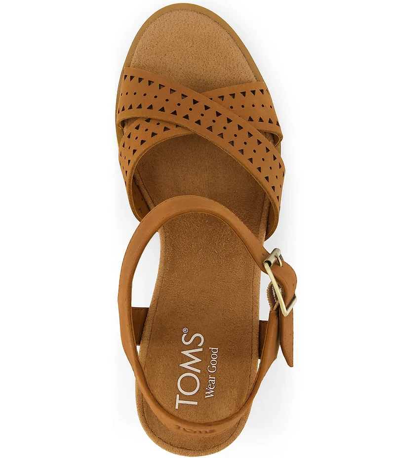 TOMS Majorca Perforated Nubuck Suede Block Heel Ankle Wrap Sandals