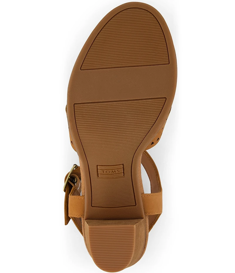 TOMS Majorca Perforated Nubuck Suede Block Heel Ankle Wrap Sandals