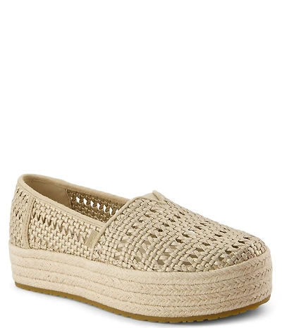 TOMS Valencia Metallic Woven Leather Platform Espadrille Loafers