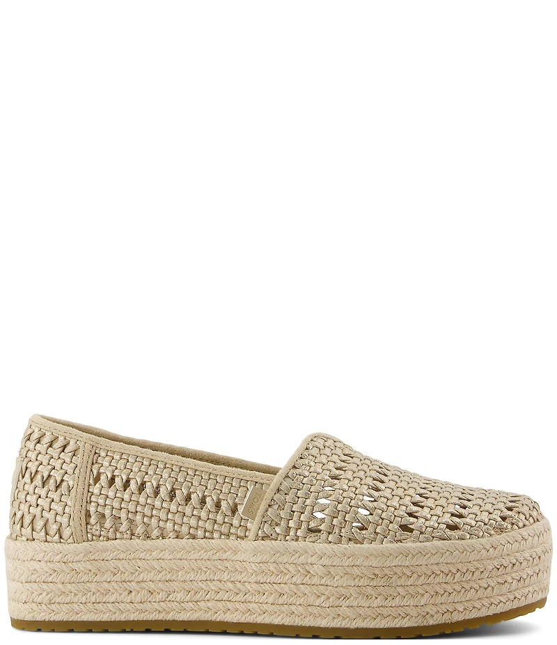 TOMS Valencia Metallic Woven Leather Platform Espadrille Loafers