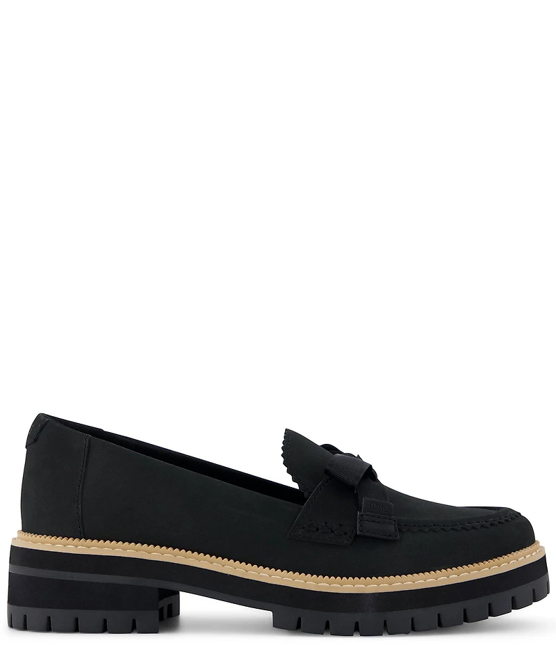 TOMS Women's Cara Leather Bow Detail Lug Loafers