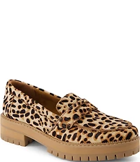 TOMS Women's Cara Leopard Print Calf Hair Lugged Penny Loafers