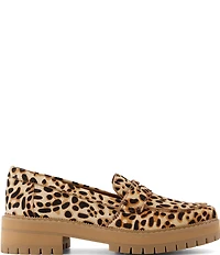 TOMS Women's Cara Leopard Print Calf Hair Lugged Penny Loafers