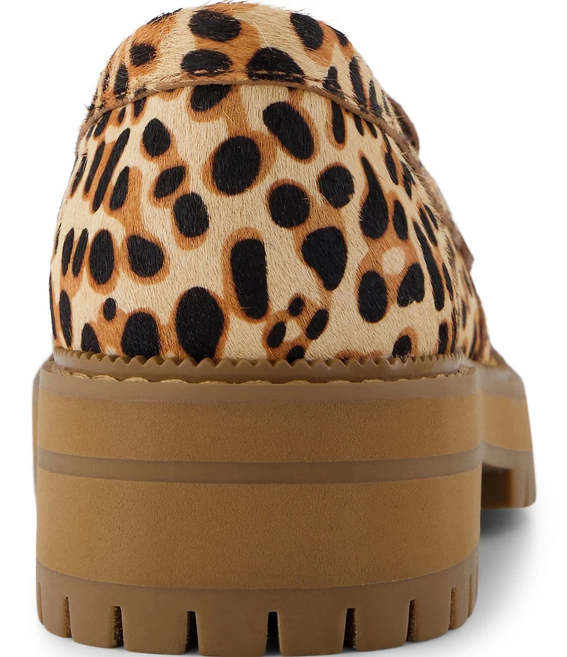 TOMS Women's Cara Leopard Print Calf Hair Lugged Penny Loafers