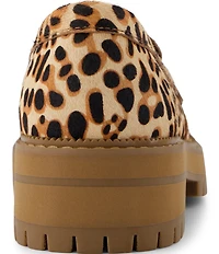 TOMS Women's Cara Leopard Print Calf Hair Lugged Penny Loafers