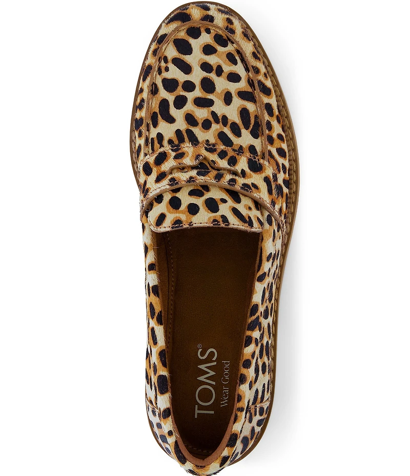 TOMS Women's Cara Leopard Print Calf Hair Lugged Penny Loafers