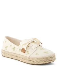 TOMS Women's Carolina Lace Up Embroidered Metallic Palm Trees Flatform Espadrilles