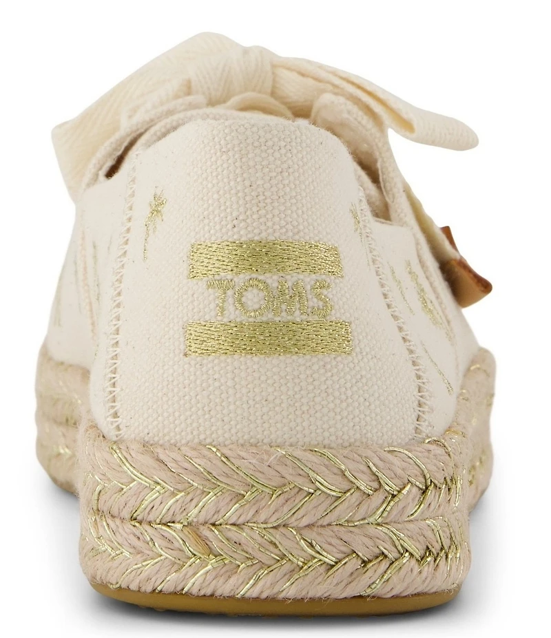 TOMS Women's Carolina Lace Up Embroidered Metallic Palm Trees Flatform Espadrilles
