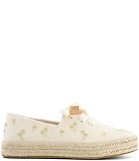TOMS Women's Carolina Lace Up Embroidered Metallic Palm Trees Flatform Espadrilles