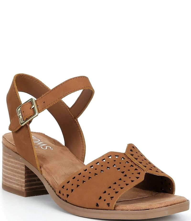 TOMS Women's Eloise Nubuck Perforated Block Heel Sandals