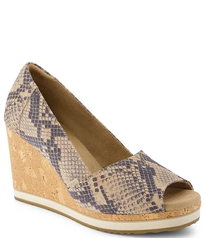TOMS Women's Essential Snake Print Suede Peep Toe Wedges