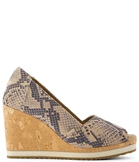 TOMS Women's Essential Snake Print Suede Peep Toe Wedges