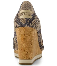 TOMS Women's Essential Snake Print Suede Peep Toe Wedges