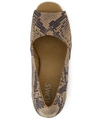 TOMS Women's Essential Snake Print Suede Peep Toe Wedges