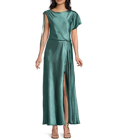 TOPSHOP Asymmetric Tuck Long Dress