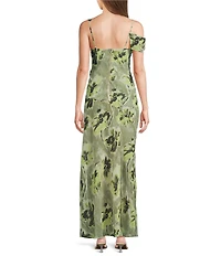 TOPSHOP Chiffon Floral Print Draped Off-The-Shoulder Long Dress