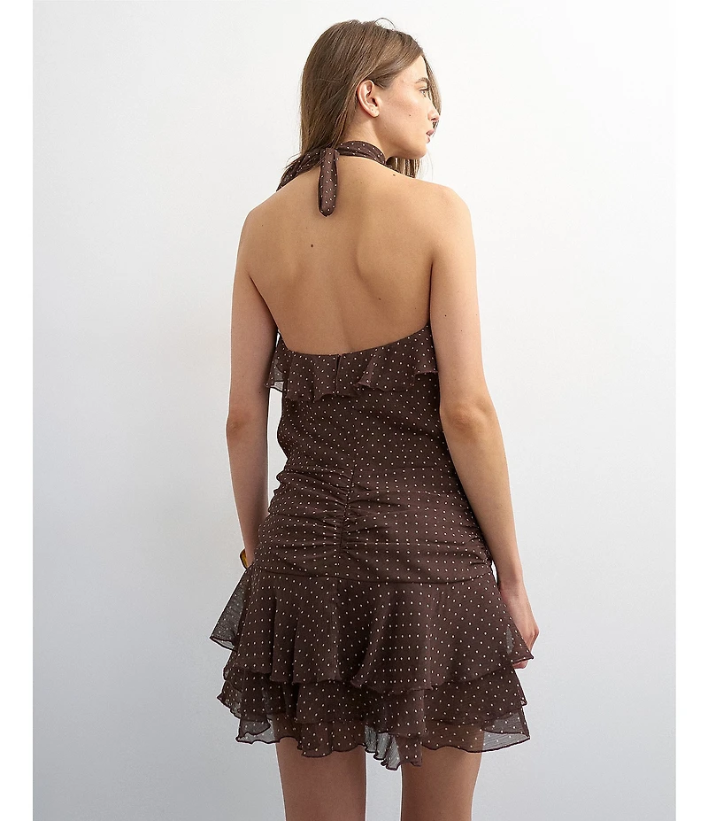 TOPSHOP Chiffon Ruffle Polka Dot Drop Waist Mini Dress