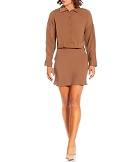 TOPSHOP Collared Long Sleeve Micro Mini Shirt Dress