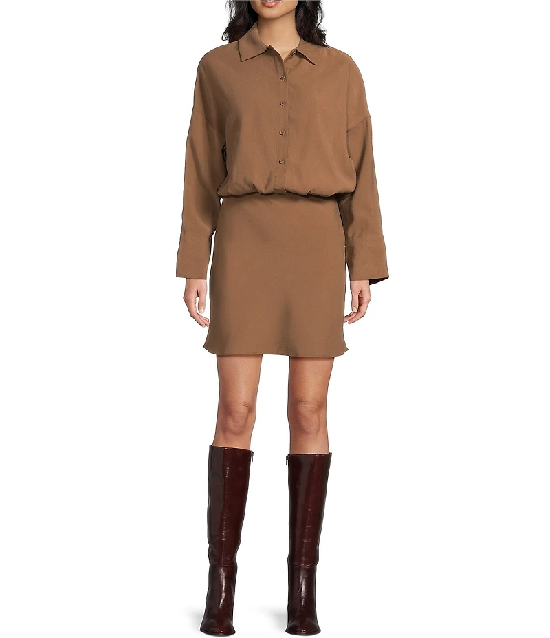 TOPSHOP Collared Long Sleeve Micro Mini Shirt Dress