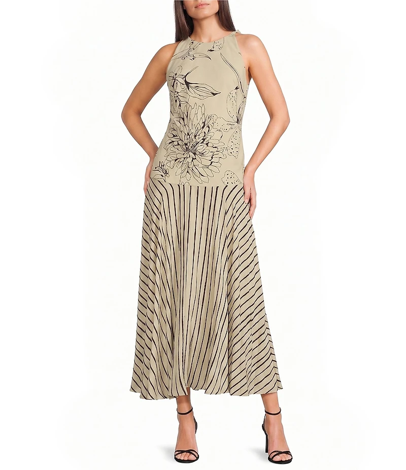 TOPSHOP Contrast Floral Stripe Print Beaded Strap Maxi Dress