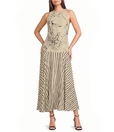 TOPSHOP Contrast Floral Stripe Print Beaded Strap Maxi Dress