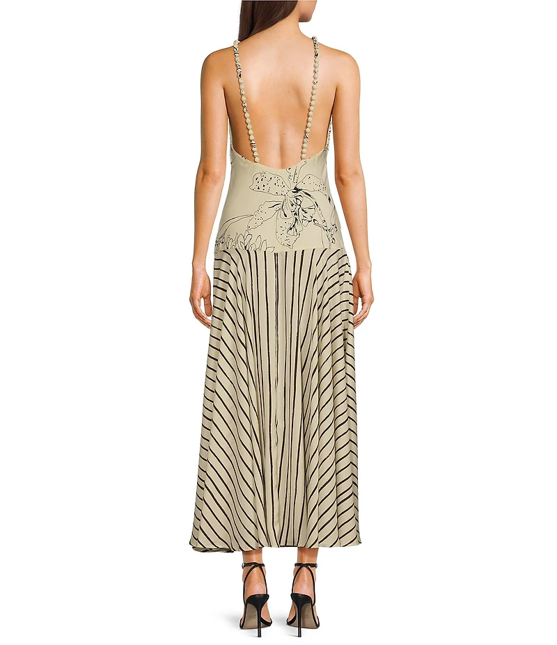 TOPSHOP Contrast Floral Stripe Print Beaded Strap Maxi Dress