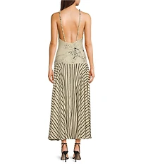 TOPSHOP Contrast Floral Stripe Print Beaded Strap Maxi Dress